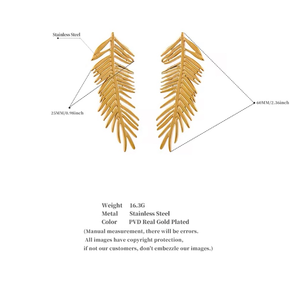 Long Leaves Stud Earrings - Picture 4 of 4
